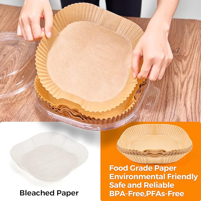 Air Fryer Paper Liners, 200pcs Air Fryer Liners Disposable, 6.3" Square Baking Liner for 2-4 qt Airfryer Basket, Non-stick and Oil Proof Parchment Paper for Oven, Pans & Baking