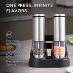 Electric Salt and Pepper Grinder Set Rechargeable, Automatic Salt and Pepper Grinder Set with Oversized Top Button, Stainless Steel Electric Salt and Pepper Shakers Set