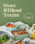 Caraway Glass Food Storage, 6.6 Cup Glass Container,Ceramic Coated Food Container,Easy to Store, Non Toxic, Non Stick Lunch Box Container with Glass Lids. Dishwasher, Oven,Square Shape,Cream