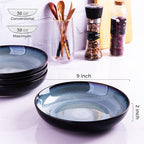 LERATIO Pasta Bowls,Ceramic 38oz Pasta Bowls,9.0" Reactive Glaze Pasta Bowl Set of 4,Microwave & Dishwasher,Oven Safe,Large Wide Serving Bowls for Salad, Dessert, Pizza, Fruit,Gray White