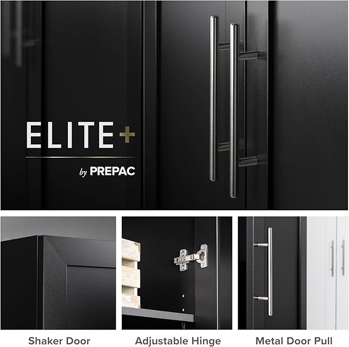 Prepac Elite Accent Cabinet with Panel Doors, Black Storage Cabinet, Bathroom Storage, Pantry Cabinet with 3 Shelves 16.75" D x 32" W x 65" H