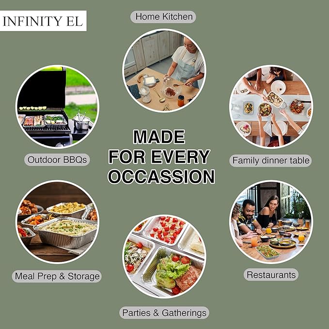 INFINITY EL 20.5" x 12.5" x 2.5" Disposable Aluminum Pans (Full Size-Medium/10 Pack) - Aluminum Serving Tray for Catering, Baking & Meal Prep - Heavy Duty Aluminum Foil Pans