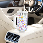 sweet grain 40 oz Tumbler with Handle and Straw, Keeps Drinks Cold Up to 24 Hours Leopard Tumbler, Stainless Steel Vacuum Insulated Travel Mugs for Water, Iced Tea or Coffee(Colorful)