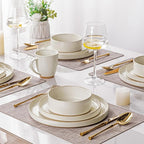 AmorArc Ceramic Dinnerware Sets for 8, 24 Pieces Handpainted Plates and Bowls Set with Rustic Terracotta Underside, Scratch Resistant Stoneware Dishes Set, Dishwasher & Microwave Safe