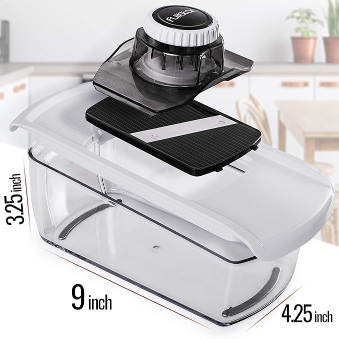 Fullstar Mandoline Slicer for Kitchen, Fruit Cutter, Cheese Grater, Cucumber Slicer, Veggie Spiralizer, Food Cutter & Kitchen Gadgets with Safety Glove (6 in 1, White)