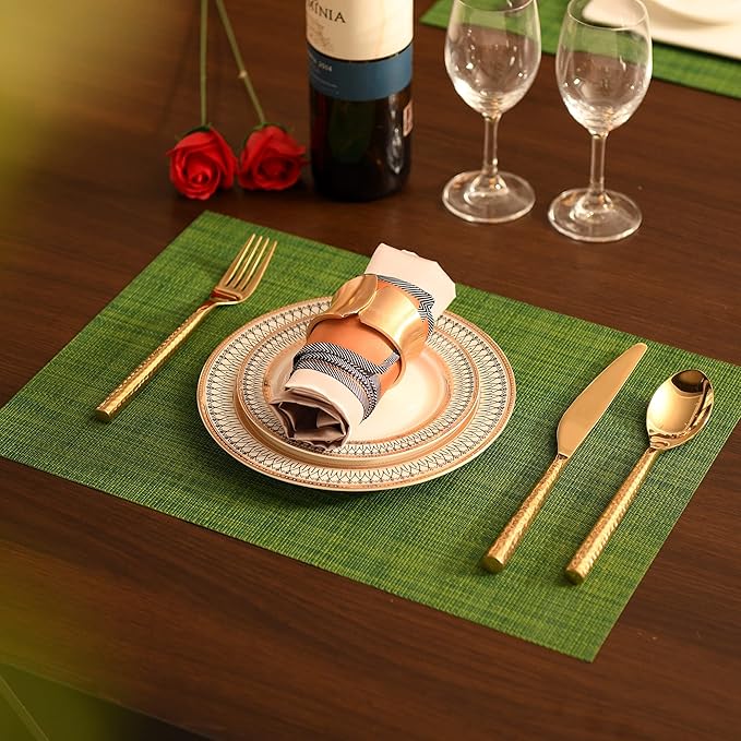 Green Christmas Placemats Set of 4 - Wipe Clean Vinyl Placemats - Washable Heat Resistant PVC Placemats for Dining Table - 17x12 Inch (Green, 4)