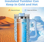 sweet grain 40 oz Tumbler with Handle and Straw, Stainless Steel Blue Leopard Print Tumbler and Straw Lid, Double Vacuum Cheetah Cup, Keeps Drinks Cold Up to 24 Hours