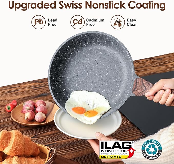 SENSARTE Nonstick Cookware Set 16-Piece, Healthy Pots and Pans Set, Non-stick Kitchen Cooking Set with Stay-Cool Handles, Silicone Utensils and Pot Protectors, PFOA Free