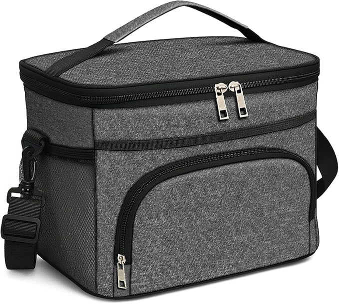 24 Cans/15L Insulated Lunch Bag for Women Men Adults Fit and Fresh Lunchbox Containers Soft Lunch Tote Cooler Bag for Work Home Outdoor Travel Hiking Picnic Beach with Straps (Gray)