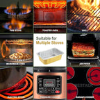 11"x8" Sturdy Foil Pans + Snap-On Lids (5 Pack) | 2X Thicker Heavy Duty Reusable 112oz | Grill Oven Microwavable Pot | 3.3" Deep Disposable Aluminum Tin for Baking, Cooking