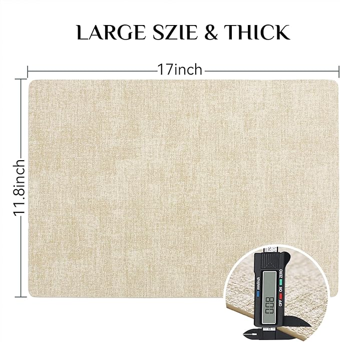 Softalker Vinyl Placemats Set of 4 - Faux Leather Heat Resistant Place Mats, 100% Waterproof Oilproof Wipe Clean Table Mats for Indoor & Outdoor Use, 17’’×12’’, Beige