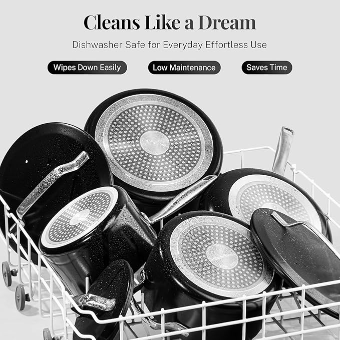 Gotham Steel Modern 11 Pc Ceramic Pots and Pans Set Non Stick, Professional Elegant Kitchen Cookware Sets with Steamer for Cooking, Non Toxic Made without PFOS PFOS, Dishwasher & Oven Safe