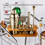 KITESSENSU Cocktail Shaker Set Bartender Kit with Stand | Bar Set Drink Mixer Set with All Essential Accessory Tools: Martini Shaker, Jigger, Strainer, Mixer Spoon, Muddler |Champagne Gold