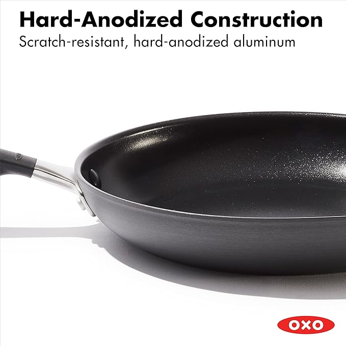 OXO Good Grips 9.5" Frying Pan Skillet, 3-Layered German Engineered Nonstick Coating, Stainless Steel Handle with Nonslip Silicone, Induction Suitable, Black