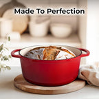 Zulay Kitchen 5 Quart Enameled Cast Iron Dutch Oven with Lid,Silicone Trivet & Heat Pad – Premium Durability & Oven Safe up to 500°F– Heavy Duty Cookware Perfect for Bread Baking, Stews, Braising & Roasting – Red