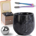 Large Marble Whiskey Glasses, Bourbon Gifts for Men, Old Fashioned Bourbon Drinking Glass Freezable, Christmas, Anniversary, Birthday Gifts (Black plus)