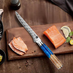 Fillet Knife 6 Inch Damascus Boning Knife for Meat Fish and Poultry Cutting with Super Sharp Japanese Blade with Gift Box and Resin Wood Handle, Ideal Gift for Men and Women