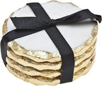 Godinger Round Coasters Gold Edge, Marble Coaster Set, Table Protection, Set of 4