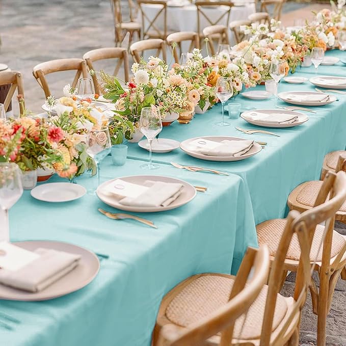 sancua 2 Pack Turquoise Tablecloth 60 x 102 Inch, Rectangle Table Cloth for 6 Feet Tables - Stain and Wrinkle Resistant Washable Polyester Table Cover for Dining Tables, Buffet Parties and Camping