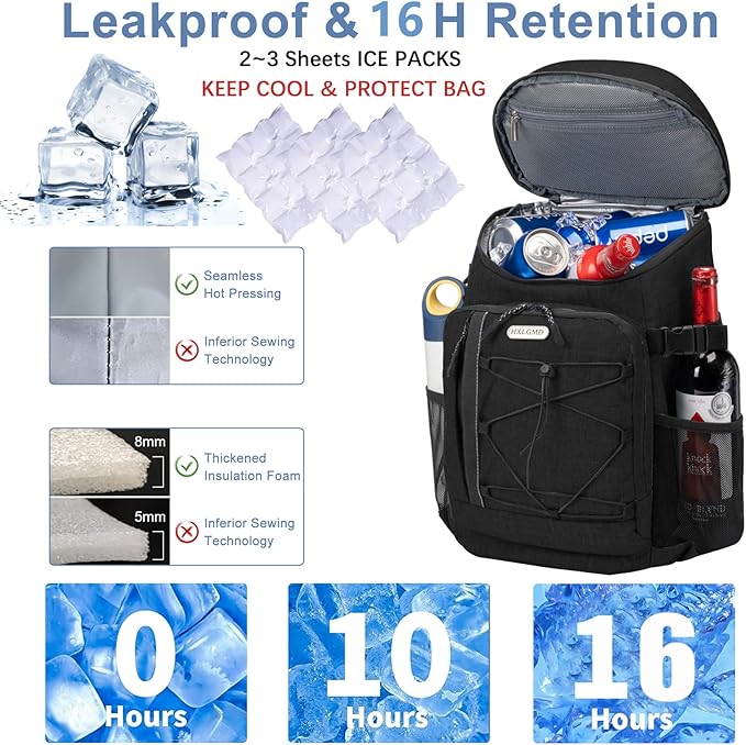 Backpack Coolers Insulated Leak Proof 30 Cans, Soft Sided Insulated Cooler Bags Ice Chest Backpack for Beach Travel Camping, with Reusable Ice Packs