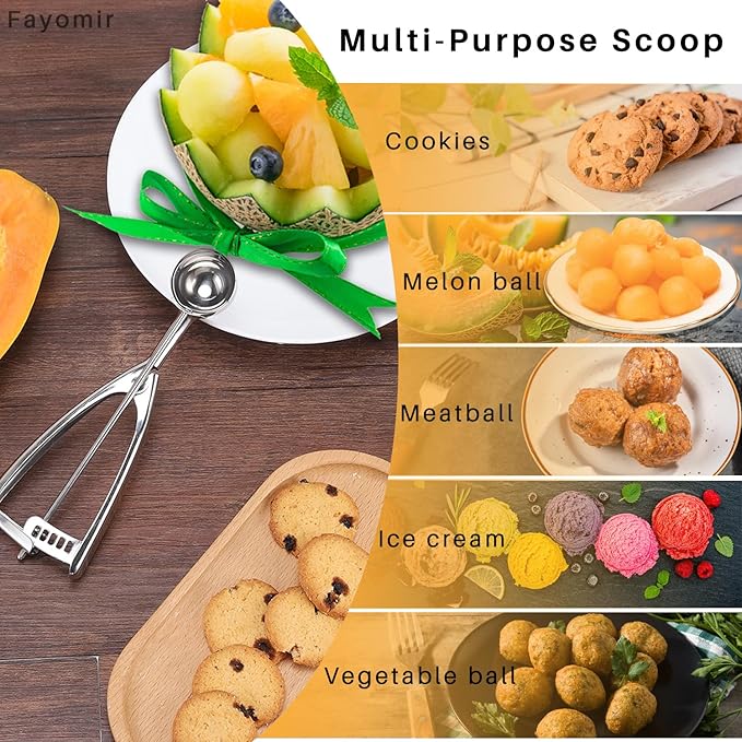 Cookie Scoop Set - Small/1 Tbsp, Medium/2 Tbsp, Large/3 Tbsp - Cookie Dough Scoop, Cookie Scoops for Baking Set of 3,18/8 Stainless Steel Melon Baller Scoops Ice Cream Scoop