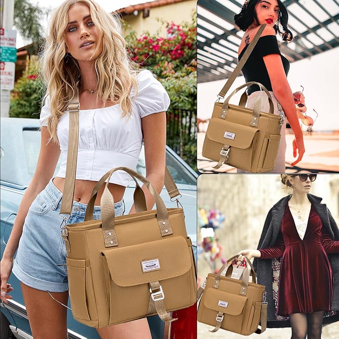 Weitars Insulated Lunch Bag for Men Women,Leak Proof Lunch Box for Work,Extra Large Lunch Tote Bag With Removable Shoulder Strap with Side Pockets,Reusable Lunch Bag For Picnic Hiking (Kakhi)