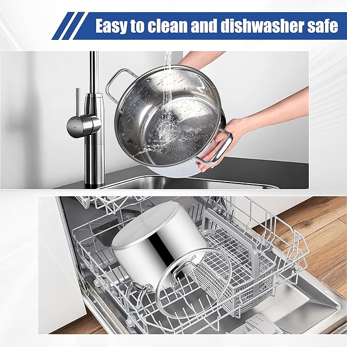 Stainless Steel Stock Pot - 8 Quart, Soup Pot Induction Compatible, Cooking Pot with Riveted Handle, Oven & Dishwasher Safe