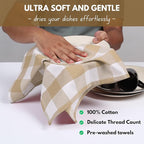 Native Fab 4 Pack Buffalo Check Kitchen Towel 16"x26" - Cotton Dish Towels Washable - Absorbent Tea Towels, Soft Hand Towel with Hanging Loop, Dish Cloth Set - Beige White