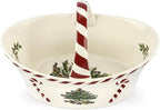 Spode Christmas Tree Candy Basket, 6.5-Inch Candy Bowl with Peppermint Handle for Holiday Snacks, Earthenware Christmas Gift, Festive Holiday Serveware & Holiday Display Bowl, Seasonal Décor