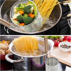 Stainless Steel Pasta Strainer, 2pcs Micro-Perforated Food Dumpling Noodle Strainer with Wood Handle Straining Noodles Pasta Baskets