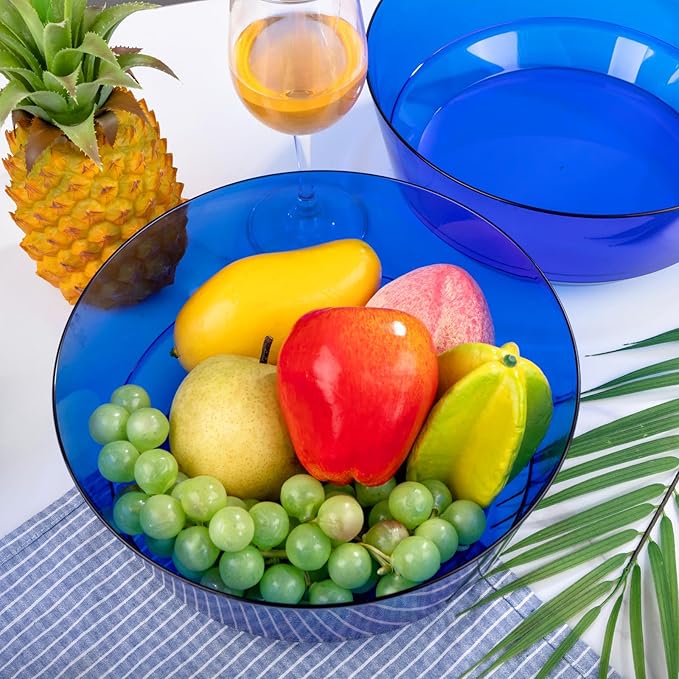Hioasis 8 Pack Plastic Serving Bowls 128oz Clear Blue Plastic Bowls Heavy Duty Disposable Serving Bowls for Party Snack & Salad & Candy & Bar Buffet & Pool Party