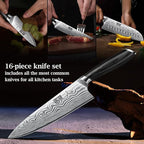 16-Piece Knife Set with Block, Ultra Sharp High Carbon Powder Steel Knife Block Set, Chef Knife Set Professional Kitchen Knives Set with Sharpener and Pakkawood Handle