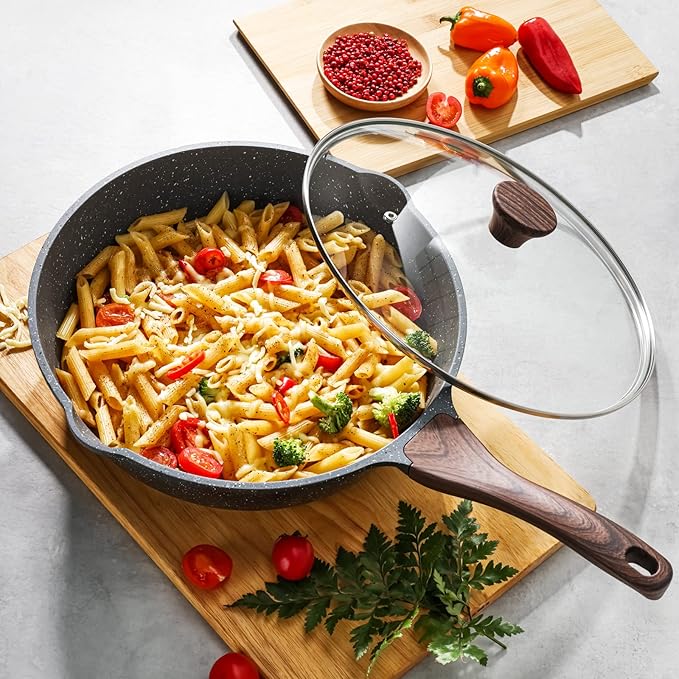 SENSARTE Nonstick Frying Pan Skillets, Swiss Granite Coating Omelette Pans, Healthy Cookware, Free of Intentionally Added PFOA (9.5 Inch Frying Pan and 5QT Saute Pan)