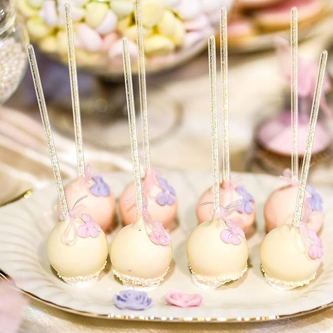 Honoson 100 Pieces Disposible Plastic Round Top Crystal Swizzle Sticks (Gold)