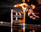 Set Of 9, Personalized Whiskey Glass For Groomsman Gifts, Best Man, Groom, 11oz Old Fashioned Custom Monogrammed Whiskey Glass