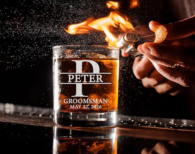 Set Of 7, Personalized Whiskey Glass For Groomsman Gifts, Best Man, Groom, 11oz Old Fashioned Custom Monogrammed Whiskey Glass