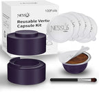 Nessus Reusable Vertuo Capsule Kit, [ALSeal EZ FIT] for Refillable Pods with 100 Pcs Aluminum Foil Seal Lids, Holder, Brush, for Refilling Vertuo Pods Reusable Vertuoline Pod(Purple)