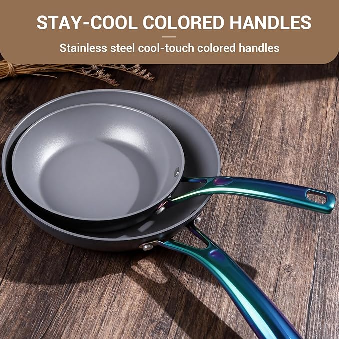 Ammeloo 17 Pcs Ceramic Cookware Set, Induction Pots and Pans Set Non Stick, Premium Colored Stay Cool Handle, Non Toxic PFOA PFOS Free, Oven Safe & Compatible with All Stovetops, Black