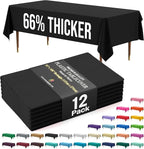 Party Solids 66% Thicker Premium Plastic Table Cloth Rectangle Table Cover 0.5 Mil 12 Pack Black Table Cloth 54 Inch x 108 Inch Disposable Tablecloth Won't Tear Easily Like Cheap Thin Brands