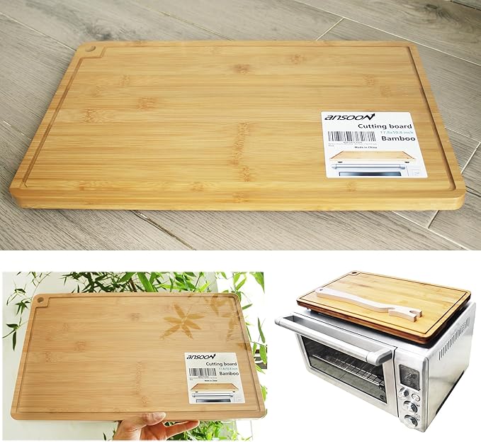 Bamboo Wood Cutting Board Compatible with Breville BOV800XL 860BSS 845BSS, Protects Smart Toaster Oven, With Heat Resistant Silicone Feet and Oven Rack Push Accessories, Creates Storage Space