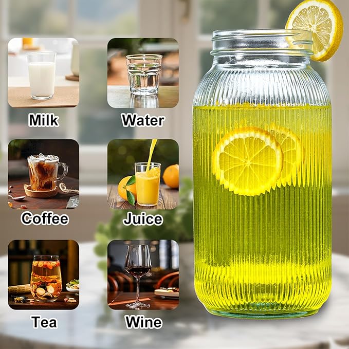 WELLIFE 64 OZ Mason Jars, 6 Pack Wide Mouth Mason Jars for Pickling, Canning, Fermenting and Food Storage, Microwave & Dishwasher Safe