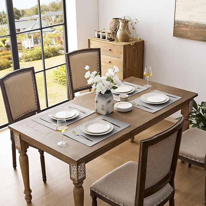 Romanstile Cloth Placemats Set of 8-12 x 18 Inch, Heat Resistant Double Layered Thickened Burlap Place Mats, Washable Linen Farmhouse Table Mats for Kitchen/Dining/Party/Outdoor, Light Grey