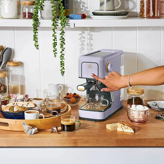 Beautiful 20-Bar Slim Espresso Machine | Single & Double Shot Programmable Brewing, Compact 4.7-in Width, Stainless Cup Warmer, Auto Shut-Off, 50 oz Tank (Lavender)