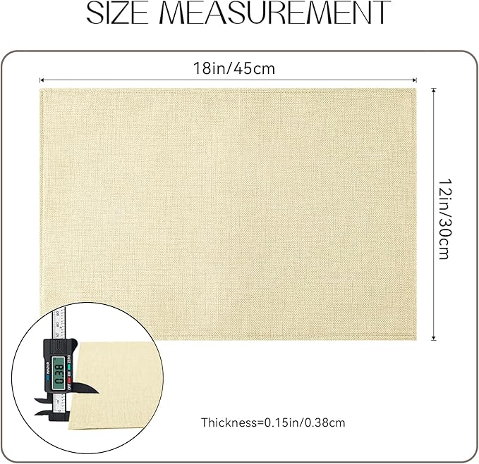 Romanstile Cloth Placemats Set of 8-12 x 18 Inch, Heat Resistant Double Layered Thickened Burlap Place Mats, Washable Linen Farmhouse Table Mats for Kitchen/Dining/Party/Outdoor, Cream