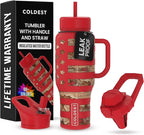 Coldest Tumbler with Handle and Straw, 100% Leak Proof Insulated Tumbler with Lid and Straw (3 Lids), Stainless Steel Tumblers for Women & Men, Cup Holder Friendly, 36 oz (The Republican)