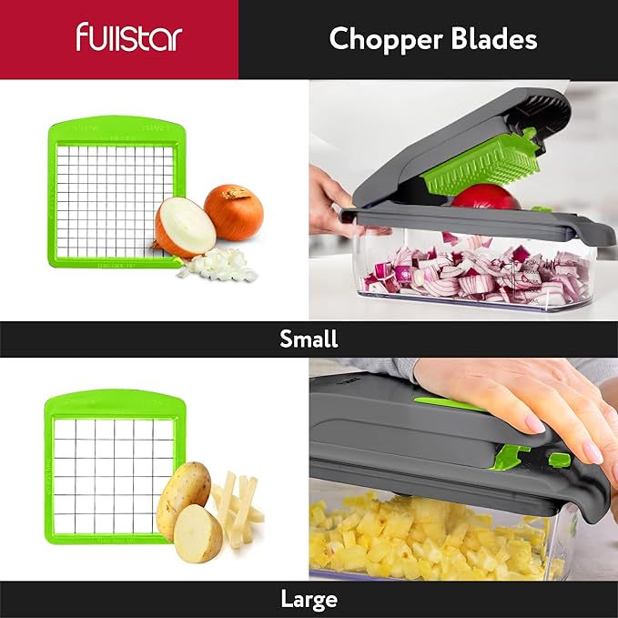 Fullstar The Original Pro Chopper - Vegetable Chopper and Spiralizer, Food Chopper with Container, Fruit Slicer, Kitchen Gadgets & Accessories, Home Essentials (4 in 1, Gray/Green)