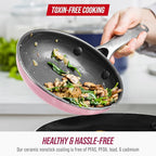 Blue Diamond 8" Nonstick Frying Pan Skillet, Diamond Infused PFAS & PTFE-Free Ceramic Pot, Dishwasher & Oven Safe, Stay Cool Handle, Durable Non Toxic Metal Utensil Safe, Egg & Omelet Pan, Pink