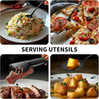 53PCS Black Silverware Set for 8 with Cutlery Drawer Organizer, Stainless Steel Flatware Set with Steak Knives, Include Spoons and Forks Set & Serving Utensils, Mirror Polished