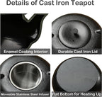 67.6oz Cast Iron Teapot for Stovetop Safe, Black Japanese Tetsubin, 2000ml Tea Kettle with Stainless Steel Infuser for Loose Leaf, Tea Pot Coated with Enameled Interior