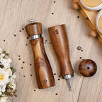 2 Pack Acacia Wood Salt and Pepper Grinder Set, Wooden Salt and Pepper Mill Set Salt and Pepper Shaker Tableware Birthday Gifts Ceramic Core-8 Inch